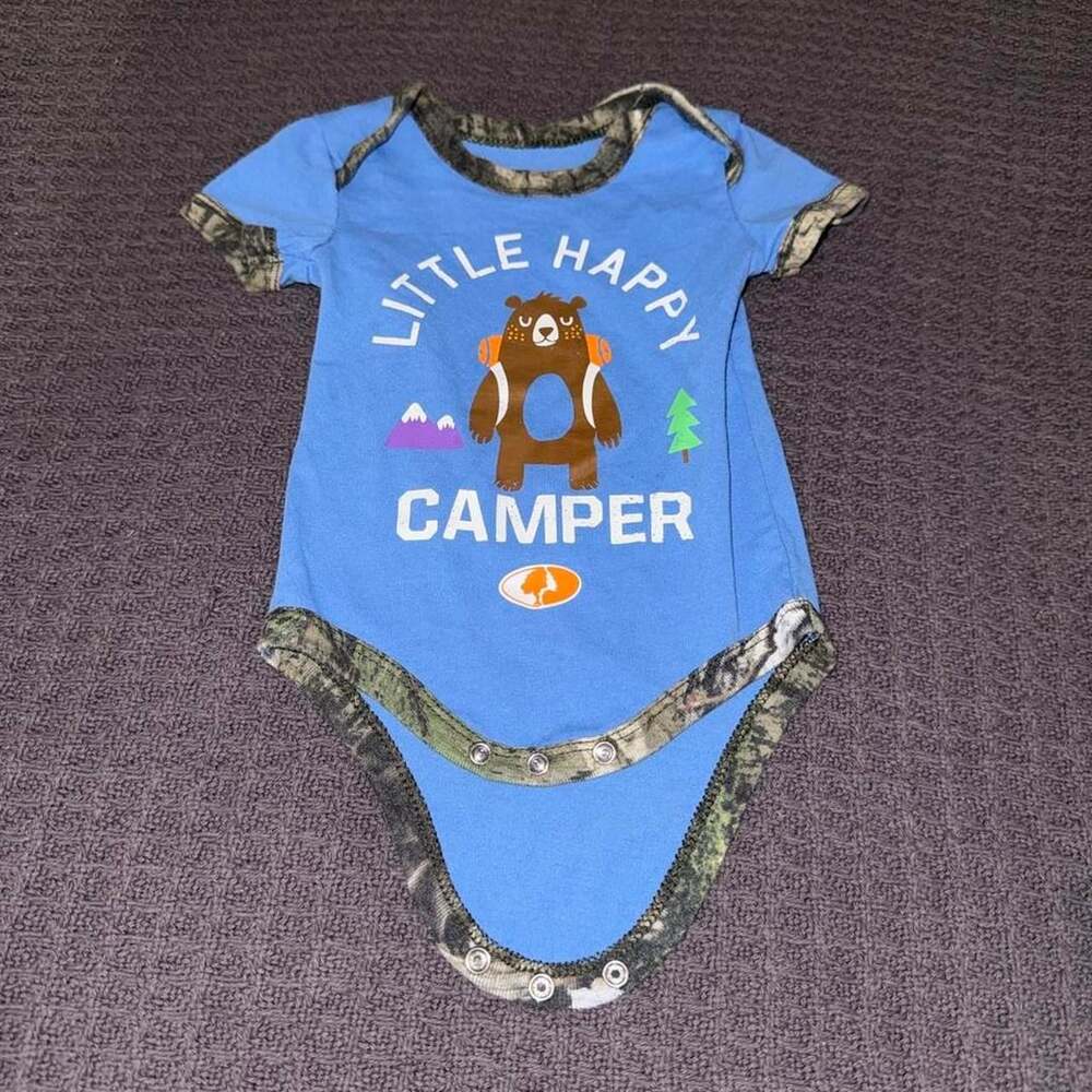 Mossy Oak Little Happy Camper Baby Onesie Blue Camo 0-3M